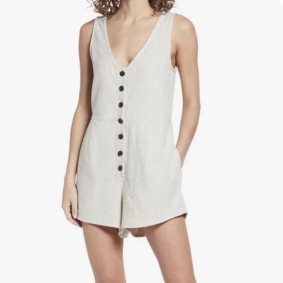 Madewell Pants - Madewell Linen Cream Button Romper - Size 6